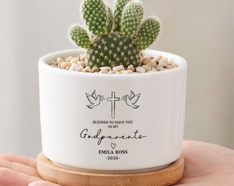 Maceta personalizada para padrinos, regalo de bautizo para la madrina y el padrino, maceta de flores personalizada para bautizo.