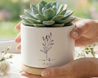 Jarrón y maceta de cerámica personalizados, regalo de boda a medida para parejas, maceta minimalista moderna, recuerdo de aniversario, regalo de compromiso.