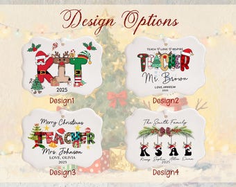 Enfeite de cerâmica infantil personalizado para Natal, enfeite de alfabeto, enfeite de Natal personalizado para bebês, letras rabiscadas de Natal, presentes fofos de Natal