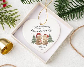 Adorno navideño personalizado para la primera Navidad como abuelos - Regalo para la abuela y el abuelo - Adorno para la primera Navidad del bebé