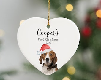 Adorno navideño personalizado de cachorros, adorno con foto de perro, recuerdo de cerámica de la primera Navidad de tu perro, adorno con foto de mascota 2025, regalos de recuerdo