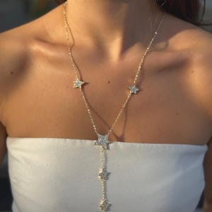 Gold Star Y Lariat-ketting: CZ-hemelhanger, gelaagde sieraden