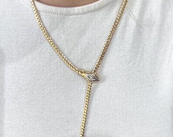 Gold Y Necklace • Baget Crystal Slider  • Elegant Statement Gift for Her