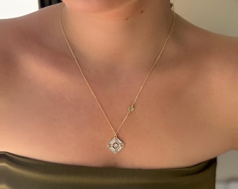Geometric CZ Pendant Necklace – Gold-Plated Elegant Charm Necklace for Women
