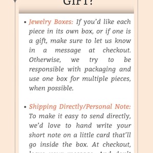 May include: A beige graphic with the text "ARE YOU SENDING AS A GIFT?" and information about gift options. The text includes details about jewelry boxes and personal notes for direct shipping.