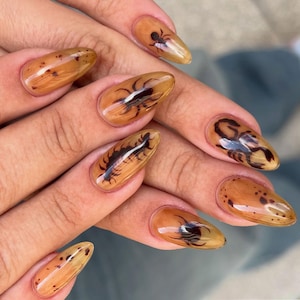 Amber Insect Press On Nails, Fossil Bug Custom Nails, Scorpion Fake Nail, Dark Academia Handmade Nails, Entomology Nail Set Gift for Her
