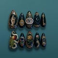 Handmade Baroque Surrealist Press On Nails | Hand-Painted Renaissance Alchemy And Eye Nails | 3D Pearl Filigree & Emerald Mystery Fake Nails