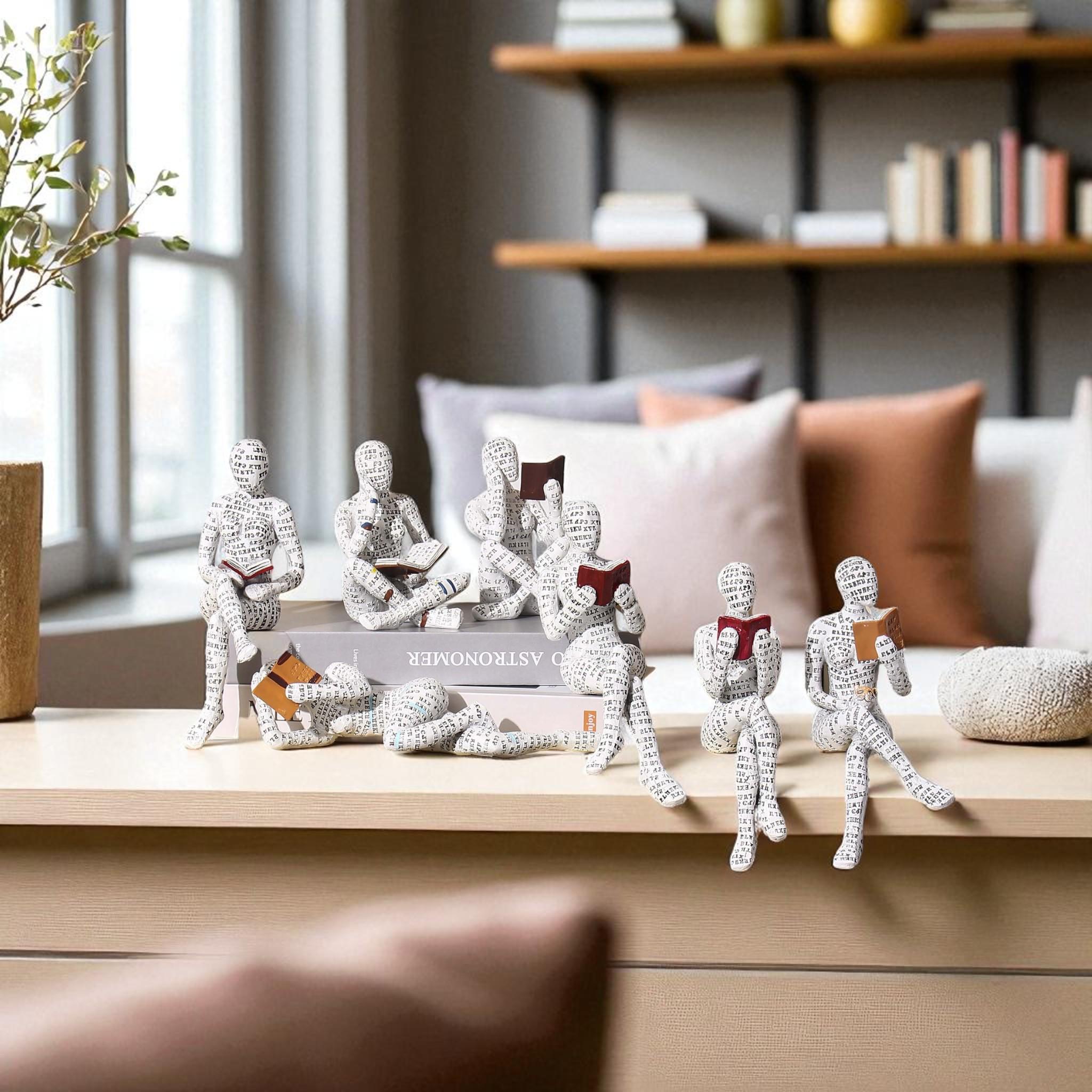 Figurine Bibliothèque - Décoration Étagère Pour Amoureux Des Livres - Sculpture Miniature Avec Livres Empilés - Cadeau Littéraire