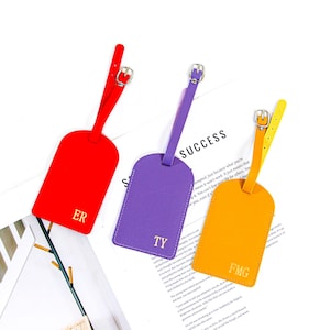 Personalized Vegan Leather Luggage Tag – Custom Monogram Suitcase Tag, Travel Gift for Her, Wedding Favor, Bachelorette Party Accessory