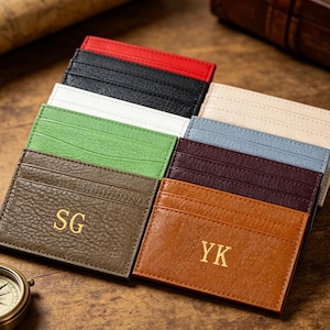Personalized Leather Card Holder – Slim Wallet, Foil-Embossed Initials
