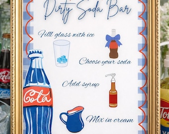 Dirty Soda Bar Instructions Sign | Gingham Party Drink Station (Instant Download)