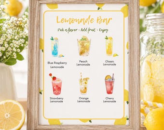 Editable Lemonade Bar Sign Template, Party Drink Station Menu (Digital Download)