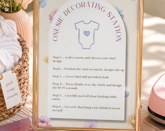 Onesie Decorating Station Sign, Baby Shower Activity Instructions (Instant Download)