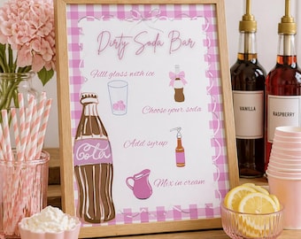 Pink Dirty Soda Bar Sign | Baby Shower, Bridal Shower Drink Station (Digital Download)