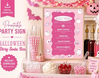 Halloween Dirty Soda Bar Sign, Editable Canva Template, Pink Halloween Party Printable, Spooky Soda Menu, Instant Download
