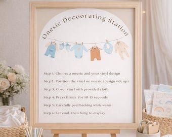 Onesie Decorating Station Sign, Baby Shower Activity Instructions (Instant Download)