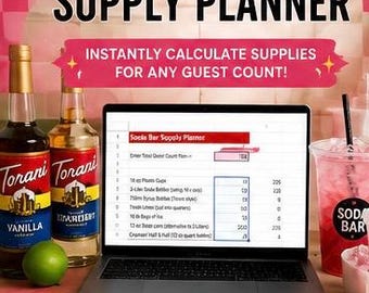 Soda Bar Supply Planner, Party Calculator (Google Sheets Template)