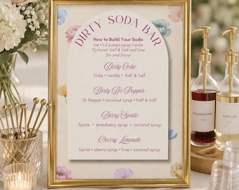 Dirty Soda Bar Menu Sign | Floral Arch Party Drink Station (Digital Download)