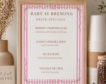 Baby Is Brewing Coffee Menu, Neutral Baby Shower Drink Specials Sign (Digital Download)