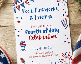 Fourth of July BBQ Invitation | Editable Canva Template (Digital Download)