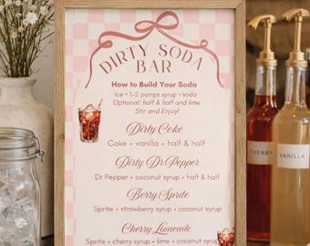 Dirty Soda Bar Sign Template | Pink Checkered Party Menu (Digital Download)