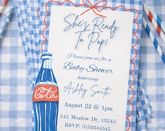 She's Ready To Pop – Soda Theme Baby Shower Invitation (Editable Canva Template)