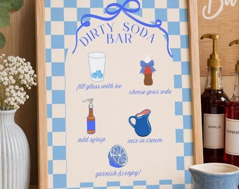 Dirty Soda Bar Sign | Blue Checkered Party Decor (Digital Download)