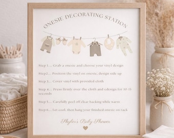 Onesie Decorating Station Sign Template | Baby Shower Activity Instructions (Digital Download)