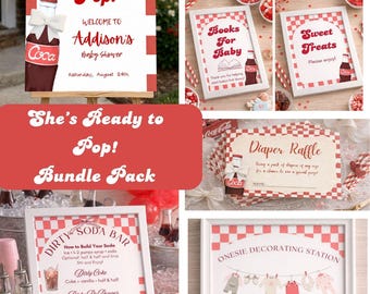 Retro Soda Shop Baby Shower Bundle | "She's Ready to Pop!" Decorations (Digital Download)