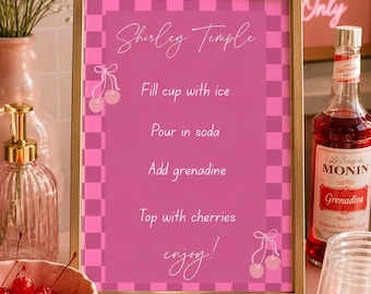 Shirley Temple Pink Soda Bar Sign, Editable Canva Drink Station Template (Digital Download)