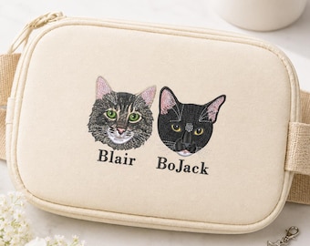 Custom Embroidered Pet Portrait on Sling Bag - Cat Mom Belt Bag Using Photo - Purse with Dog on It - Pet Memorial Gift for Her