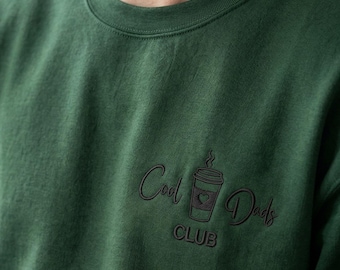Custom Embroidered Sweatshirt - Cool Dads Club Sweater - Personalized Sweatshirt for Dad with Kids Name on Sleeve - Promoted To Daddy