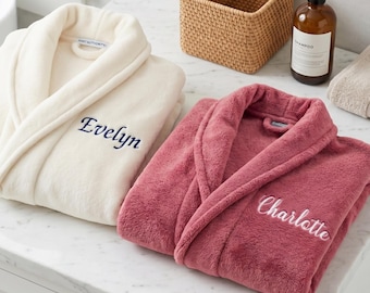 Custom Embroidered Monogram Plush Robe For Her - Bridal Party Getting Ready Bathrobe - Bridesmaid Proposal Gift - Spa Party Robe