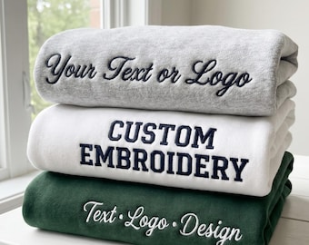 Sweatshirts Embroidery Custom - Personalized Your Text Logo Sweatshirt - Minimalist Anniversary Birthday Wedding Couple Gift