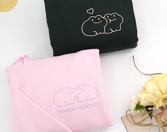 Custom Embroidered Hoodie - Frog Kisses Matching Couple Hoodies - His and Her Outfits - Personalized Anniversary Sweatshirt - Gift for Him