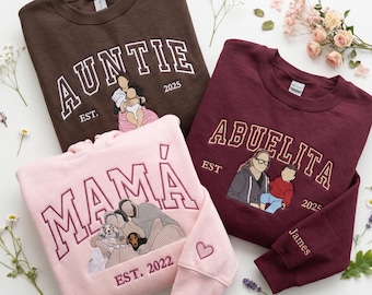 Women Custom Embroidered Portrait From Photo Sweatshirt or Hoodie - Personalized Mother's Day Outfits - Mama Grandma and Auntie Sweatshirt
