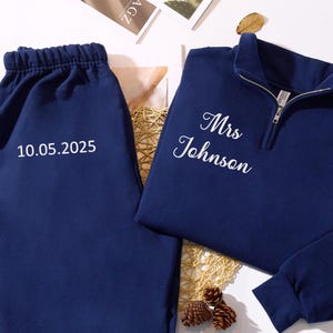 Custom Embroidered Future Mrs Set - Quarter Zip Sweatshirt - Bride Matching Set - Bride Joggers - Wedding Gift for Friends - Couple Set Gift