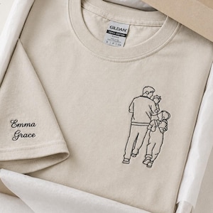 Camiseta com retrato bordado do pai, Camiseta com foto do pai, Camiseta para o Dia dos Pais, Camisetas personalizadas com fotos para o Dia dos Pais, Presentes personalizados para novos papais imagem 1