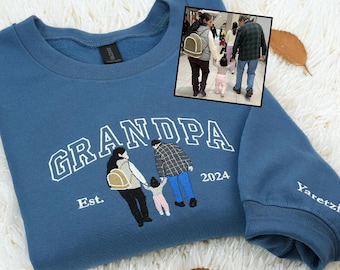 Geborduurd sweatshirt met opa-portret op maat met afbeelding - Sweatshirts familiefoto op maat - Verjaardagscadeau grootvader