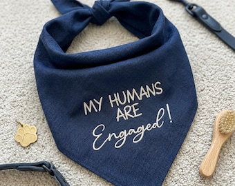 Custom Embroidered Wedding Doggie Bandana - My Humans Are Engaged Dog Bandanas - Engagement Reveal Pet Scraf -  Pet Parents Gift