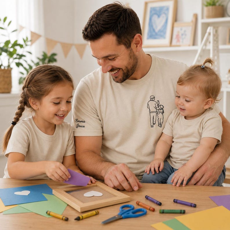 Camiseta com retrato bordado do pai, Camiseta com foto do pai, Camiseta para o Dia dos Pais, Camisetas personalizadas com fotos para o Dia dos Pais, Presentes personalizados para novos papais imagem 6