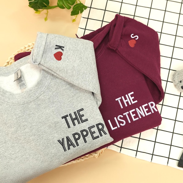 Custom Embroidered The Yapper The Listener Sweatshirt for Couple: Personalized Initials on Sleeve