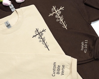 Sudadera con cruz cristiana bordada: versículo bíblico personalizado en la manga, suéter a juego para parejas, regalo cristiano.