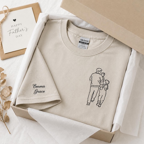 Embroidered Dad Portrait Shirt, Dad Shirt With Photo, Dad Tee, Custom Fathers Day Shirts With Pictures, Personalized New Dad Gifts