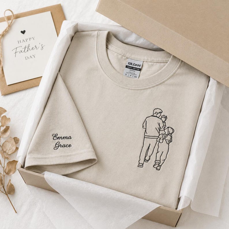 Camiseta com retrato bordado do pai, Camiseta com foto do pai, Camiseta para o Dia dos Pais, Camisetas personalizadas com fotos para o Dia dos Pais, Presentes personalizados para novos papais imagem 1