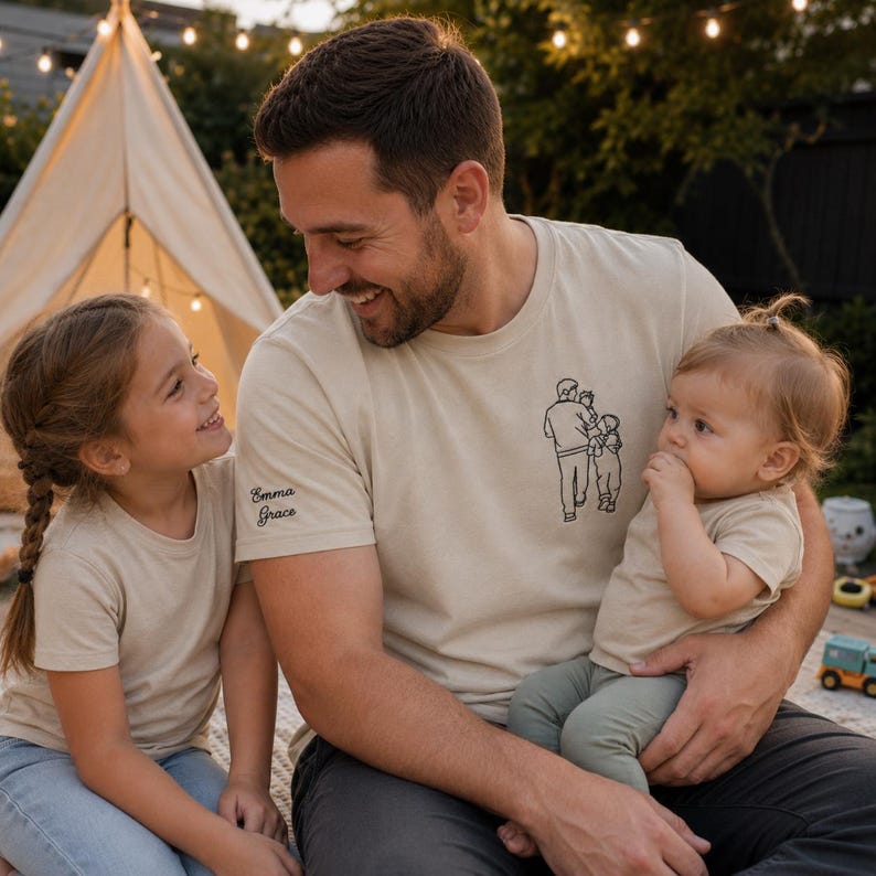 Camiseta com retrato bordado do pai, Camiseta com foto do pai, Camiseta para o Dia dos Pais, Camisetas personalizadas com fotos para o Dia dos Pais, Presentes personalizados para novos papais imagem 8