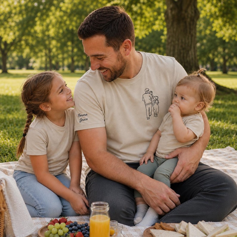 Camiseta com retrato bordado do pai, Camiseta com foto do pai, Camiseta para o Dia dos Pais, Camisetas personalizadas com fotos para o Dia dos Pais, Presentes personalizados para novos papais imagem 10