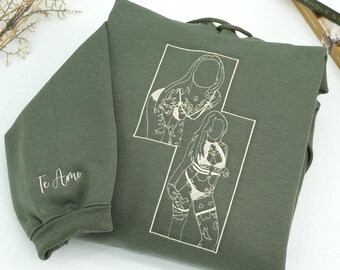 Sudadera con capucha bordada con foto picante para esposo o novio - Sudadera con capucha personalizada con el contorno de la novia picante - Imagen de arte lineal para mujer - Regalo personalizado