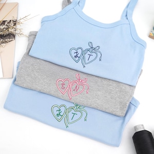 Custom Embroidered Bride Tank Top with Initials Hearts - Custom Mrs Crop Top Tee - Honeymoon Outfits - Bridesmaid Gift, Wedding Gift for Her