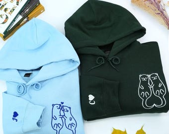 Matching Otter Love Embroidered Couple Hoodies - Anniversary Gift